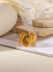 1 Pc Shell Open Rings For Women Men Aesthetic Gold Color Stainless Steel Rings Wedding Summer Jewelry Accessories Gift - Yellow Gold - View 11
