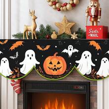 1 Black Orange Halloween Fireplace Scarf With Pumpkin Lantern, Bat And Spider Web Patterns, Made Of Polyester Fabric, Suitable For Halloween Decoration, Party Supplies, Table Flags Or Fireplace Covers, Perfect For Home Living Room Fireplace Door And Window Decoration