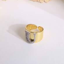 1 Pc New Arrival Two Tone Pave Initial Letter Ring Vintage Style Adjustable Open Metal Rings - Letter Type - View 30