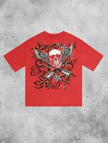 女士时尚街头 Y2K 风格圆领短袖休闲纯色上衣，独特薄款 T 恤 - 紅色 - 查看 6