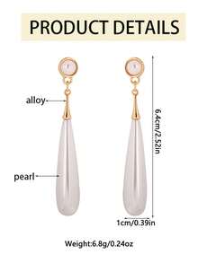 2 chiếc khuyên tai kẹp ngọc trai giả hình giọt nước phong cách Pháp cổ điển, khuyên tai xỏ khuyên dài thanh lịch - Vàng - Xem 5