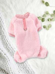 Warm Thickened Flannel 4-Leg Jumpsuit For Puppies, Kittens, Teddy Dogs, Autumn/Winter, Leash Attachable, No Hat - Light Grey - View 11