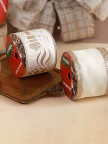 1pc Champagne Christmas Woven Ribbon, Christmas Decor DIY Bow Ribbon, Christmas Gift Wrapping - Multicolor - View 8