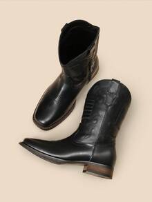 Men's Western Cowboy Boots European And American Style High-Top Leather Boots - Black - View 2