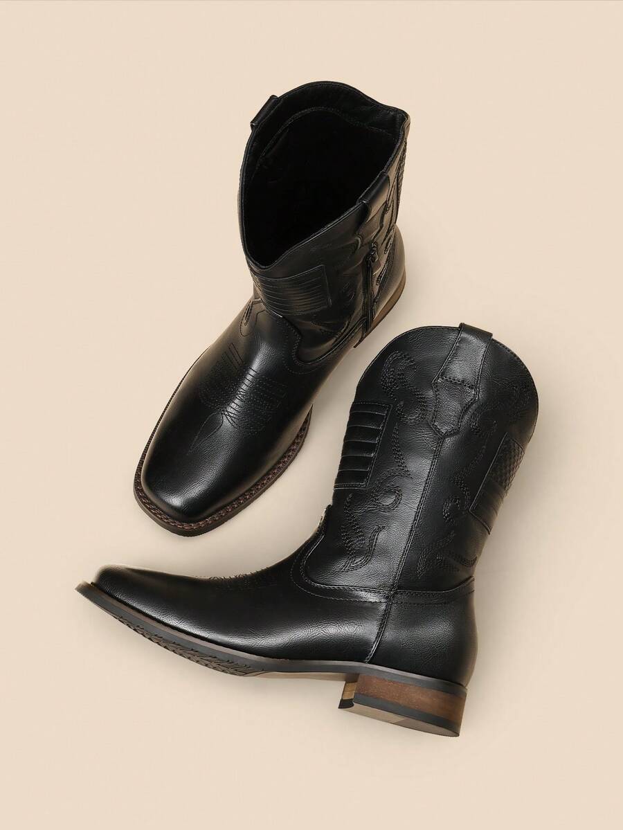 Men's Western Cowboy Boots European And American Style High-Top Leather Boots