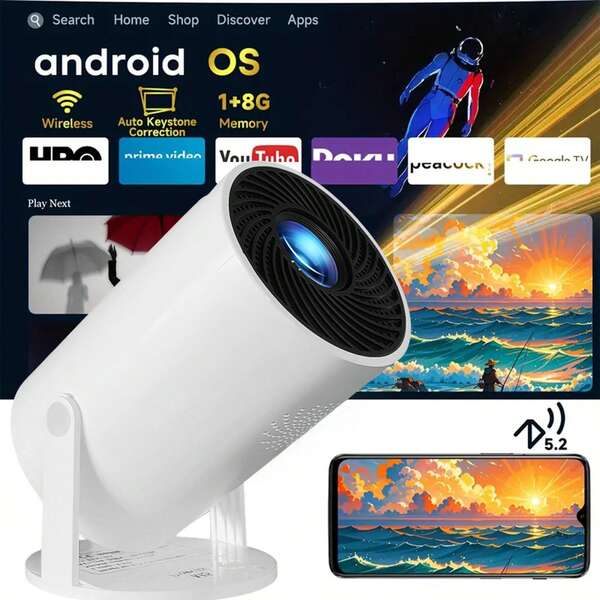 720P Portable WiFi Smart Projector, Wireless Screen Mirroring, 180° Rotatable Projector With Speaker, Suitable For Home, Office, Travel, Compatible With Smartphones & Laptops
