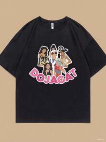 Rapper Doja Cat Mugshot Graphic Men Women Hip Hop Fashion Oversized Tshirt Unisex Eu Size Short Slee - 黑色 - 查看 1