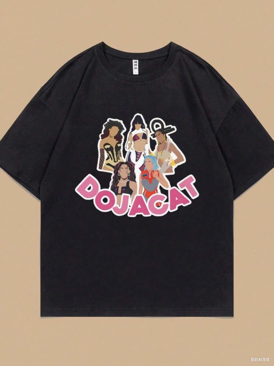 Rapper Doja Cat Mugshot Graphic Men Women Hip Hop Fashion Oversized Tshirt Unisex Eu Size Short Slee - 黑色 - 查看 1