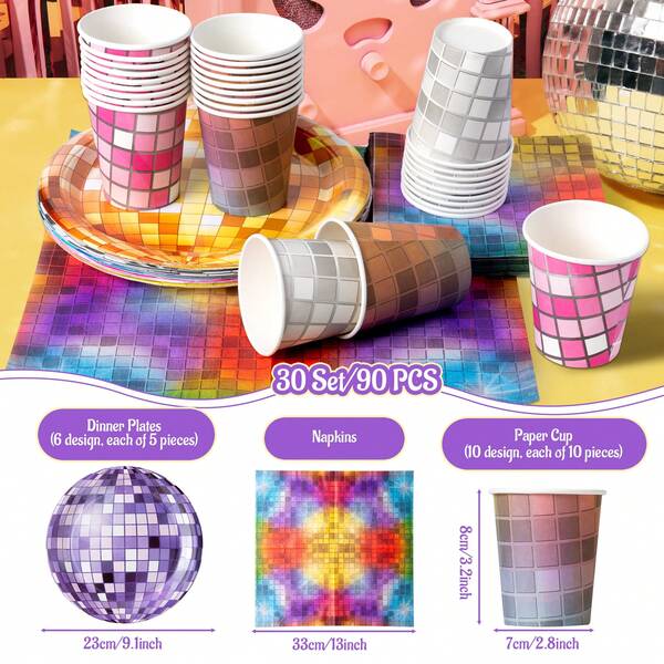 90PCS Mexico Party Tableware Set For Mexico Theme Party Mexican Theme School Dance Party Supplies,Including 30pcs Plate 30pcs Disposable Paper Cup 30pcs Napkin