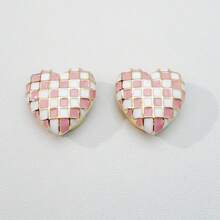 2 piezas/Set Cubiertas de botones con forma de corazón de doble color a cuadros, cubiertas de botones decorativas para camisas unisex, múltiples colores disponibles, sin necesidad de coser, se colocan en 3 segundos, adecuadas para uso diario en la oficina, citas y regalos de negocios para días festivos. Regalos de días festivos - Corazón - Ver 15