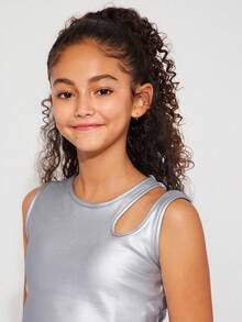 Radiana Tween Girls' Sports Street Fashion Elastic Faux Leather Sleeveless Tank Top - Silver - View 4
