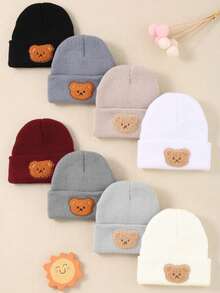 Juego de 4 pares de gorros de invierno cálidos con decoraciones de osos lindos para bebés y niños pequeños, gorros de punto para nieve aptos para bebés niños y niñas de 0 a 3 años.