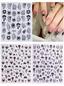 1/7 Peças Adesivos de Unha de Aranha de Halloween, Teia de Aranha de Strass da Moda, Coração, Estrela Decalques de Arte de Unha, Decoração de Unha DIY da Moda, Adequado como Presente para Família, Namorada, Melhor Amiga