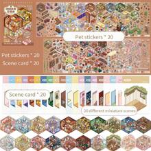 20 张迷你可爱小镇 3D 贴纸 + 20 张场景纸板，微型景观贴纸书手工场景贴纸学校用品，返校 - 彩色 - 查看 11