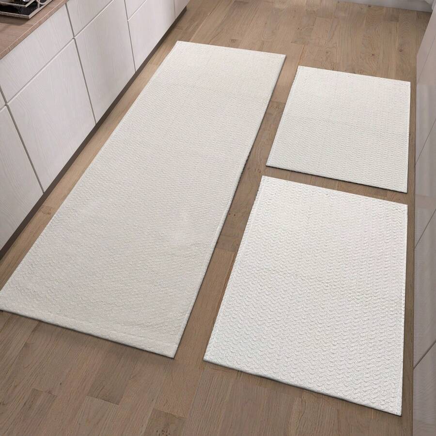 3-Piece 100% Cotton Runner Set – Decorative Rugs For Kitchen, Bathroom Or Laundry Room - Natural/Natural - View 1