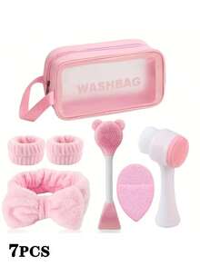 Deep Cleansing Beauty SPA Facial Brush Set, Includes Soft Velvet Headband, Headband Set, Gentle Exfoliating Brush, Fine Silicone Cleansing Brush, Portable Skincare Tools, Suitable For Women, Christmas Gift, Ideal For Outdoor Travel And Business Trips - Multicolor - View 10