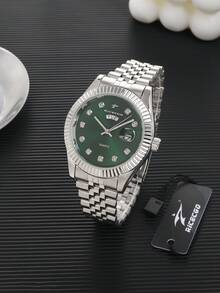 RICECGO RICECGO 1pc Men's Classic Quartz Watch, Round Dial With Date Display, Stainless Steel Strap, Suitable For Everyday Wear, Ideal Gift For Birthdays And For Business People