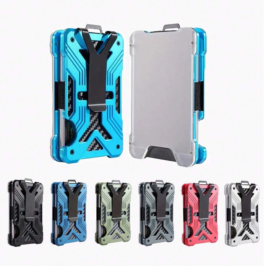 1 PCS Minimalist Wallet - RFID Protection, Ultra-Thin Aluminum Travel Card Holder, Card Storage Box, Credit Card And Wallet Organizer, With Transparent ID Card Holder, Can Hold Up To 15 Cards And Cash Holder, Slim Tactical Money Clip, Scratch Resistant Slim Card Holder Wallet - Front Pocket Wallet For Men & Women - 彩色 - 查看 1