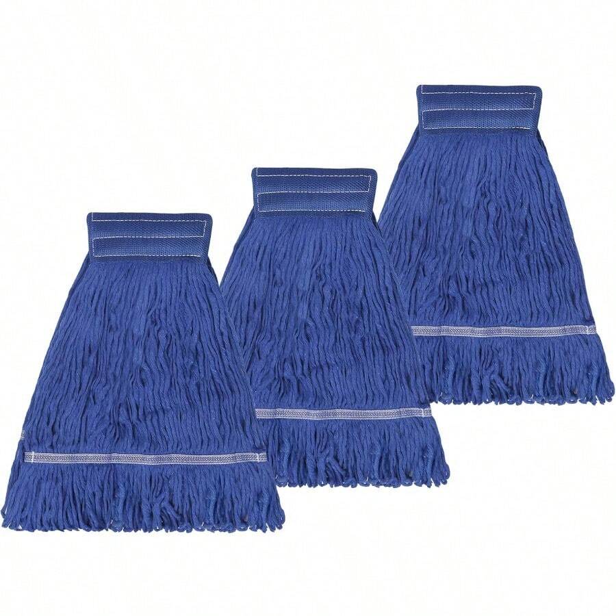 3 Pack Reusable Cleaning Heavy Duty Mop Heads Commerical Replacement Mop Heads Suitable For Heavy Commercial Industrial Residential Areas Blue Cotton Looped Replace Mop Head Deep Blue - 深藍 - 查看 1