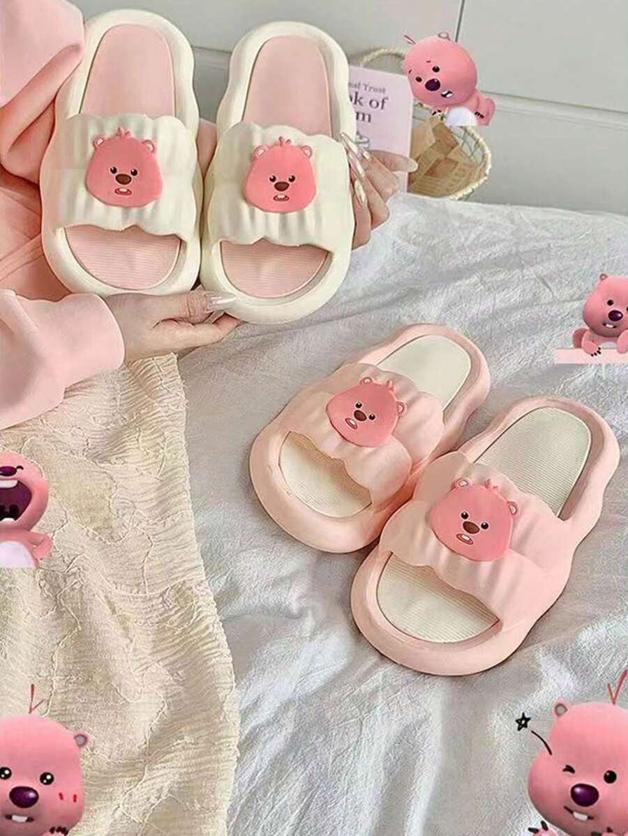 نعال/صنادل ناعمة القاع للنساء، صيفية، مضادة للانزلاق للاستخدام الداخلي/الخارجي، بتصميم كرتوني جميل