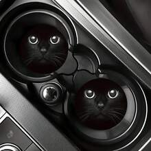 2 件猫咪汽车杯架，2.8 英寸圆形装饰性汽车杯垫，家用和汽车饮料杯垫，男女通用汽车内饰配件，装饰性杯垫，适合作为节日和生日送给家人和朋友的礼物 - 彩色 - 查看 3