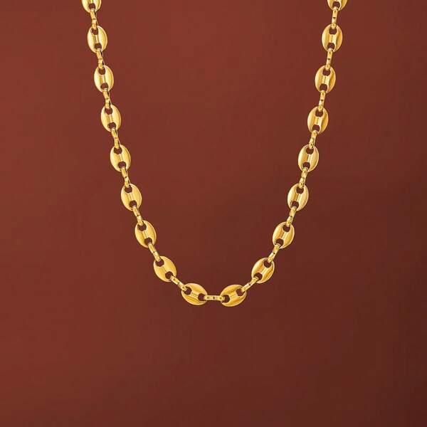 1 Stück Edelstahl Kaffeebohnen Splice Nase Elliptische Kette Halskette, Minimalist Hip-Hop Stil Party Musik Festival Unisex Pullover Kette, Cut-Out