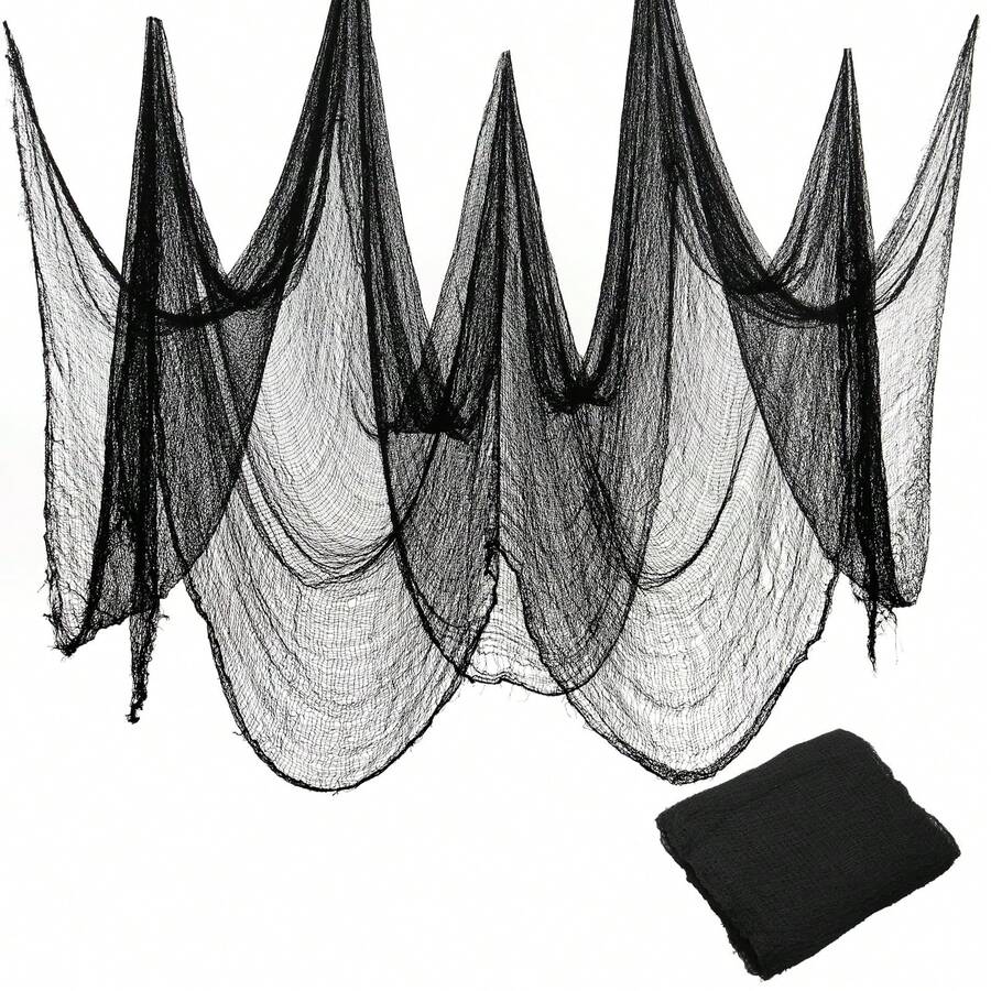 Halloween Gauze Cloth, Halloween Creepy Gauze Cloth Decoration, Black Creepy Cloth, Indoor Outdoor Black Scary Halloween Gauze Tapestry Decor, Spooky Decorations, Creepy Fabric Halloween For Haunted House Supplies, For Home Wall Yard Haunted House Party Supplies - Multicolor - View 1