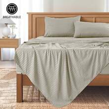 Lux Decor 4 Pc Stripe Bed Sheets, High GSM Brushed Microfiber Bedding Set With Deep Pocket Fitted Sheet & Pillowcases. Soft, Breathable, Hypoallergenic, Easy Care, And Wrinkle Resistant For Year-Round Comfort And A Classic Hotel-Quality Look. - 灰褐色 - 查看 10