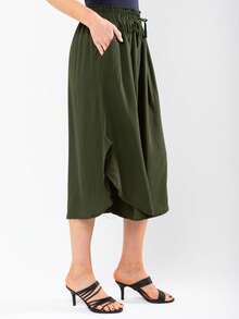 JIN SER Pentacurt Viscose Skirt Has Pocket - Army Green - View 3