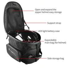 Expandable Motorcycle Helmet Storage Bag – LED Strip (No Battery), Waterproof, Multi-Functional - Black - View 9