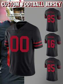 Customized Name & Number Men's Embroidered American Football Jersey - Black - View 1