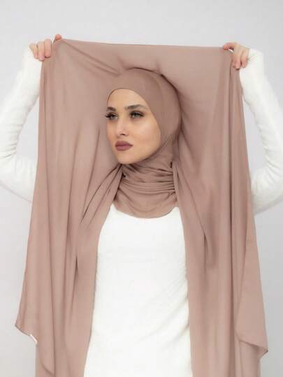 1 件女士经典休闲套头雪纺围巾，纯色，舒适透气莫代尔面料颈部保暖器，头巾，多功能头巾，适合日常穿着