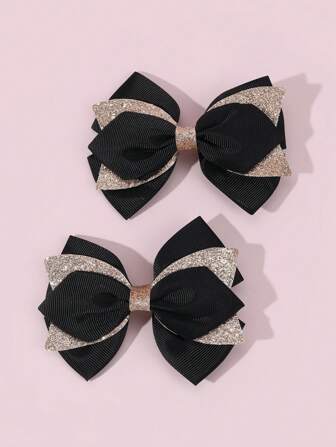 2pcs Toddler Girls Bow Decor Alligator Hair Clip