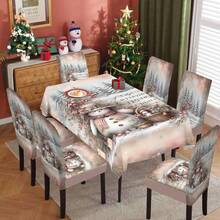 1/4/5/6/7/36件冬季雪人、浆果、松林印花椅套/座垫套装，适用于室内家居、餐厅、酒店，是现代日常装饰的理想之选。桌布适合方形餐桌，弹性椅套可水洗。 - ZYT-190 - 查看 7