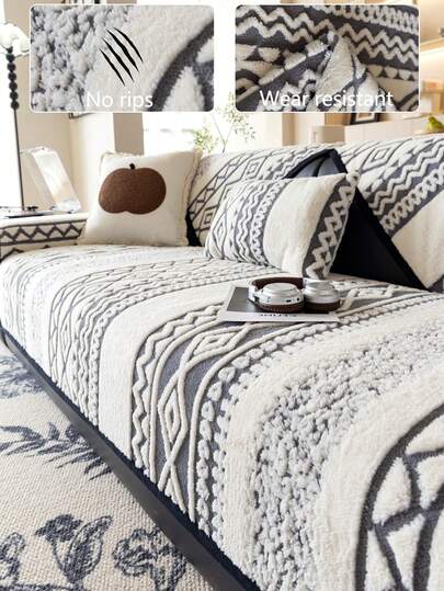 1 件毛绒加厚保暖沙发垫套，现代简约防滑沙发座垫，防尘可洗沙发套，柔软防褪色，宠物友好，适合 L 型沙发和 1/2/3/4 座沙发，适用于卧室、办公室、客厅