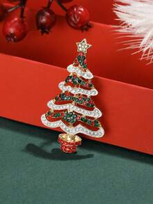 1pc Fashion Rhinestone Christmas Tree Brooch Suitable For Christmas Wear , Suitable For Daily Wear , Suitable For All Seasons, Halloween Party, Christmas Party Decoration, Suitable As Holiday, Birthday, Party, Christmas Gift - Multicolor - View 1