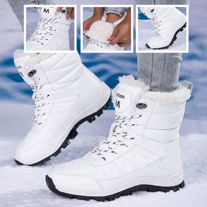 STARNOVO 1双女士冬季雪地靴，保暖加厚高帮雪地鞋，防滑户外滑雪靴，秋冬户外高帮踝靴，保暖外套，防滑雪地旅行黑色滑雪鞋，尺码35-42