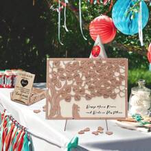 1 طقم كتاب ضيوف بديل للزفاف HYMENEX، كتاب ضيوف لحفل الزفاف، كتاب ضيوف بشعار قلب خشبي، لحفل زفاف أو عيد ميلاد أو ذكرى زواج