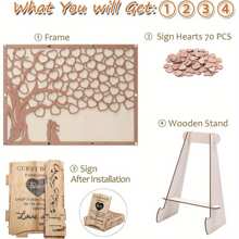 1 طقم كتاب ضيوف بديل للزفاف HYMENEX، كتاب ضيوف لحفل الزفاف، كتاب ضيوف بشعار قلب خشبي، لحفل زفاف أو عيد ميلاد أو ذكرى زواج