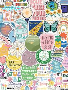 SCXXBSW 50pcs Psychological Health Stickers DIY Decorative Luggage Guitar Notebook Creative Fun Cartoon Waterproof Stickers - Multicolor - View 2