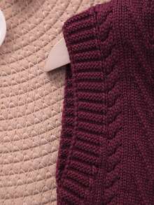 Boys' Collegiate Style Solid Color Cable Knit Sweater Vest - Burgundy - View 4