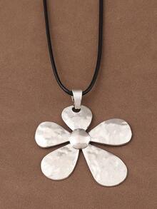 1 Piece Large Hammered Flower Pendant Wax Rope Necklace, Big Flower Charm Pendants Necklaces Suitable For Women's Daily Wear 28" Long - Multicolor - View 6