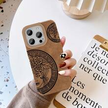 Funda para phone compatible con 16 Pro, 15/14 Plus. Diseño retro de piel sintética de oveja. Diseño artístico moderno en color marrón. Protección premium con acolchado suave, unisex. - Colores mixtos 1 - Ver 1