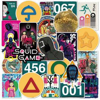 SQUID GAME 25 Piezas/1 Set de Pegatinas, Personajes Únicos, Símbolos y Escenas de Juegos, Pegatinas Premium Resistentes al Agua para Portátil, Teléfono, Botellas de Agua, Scrapbooking, Proyectos DIY, Regalo Perfecto para Fans