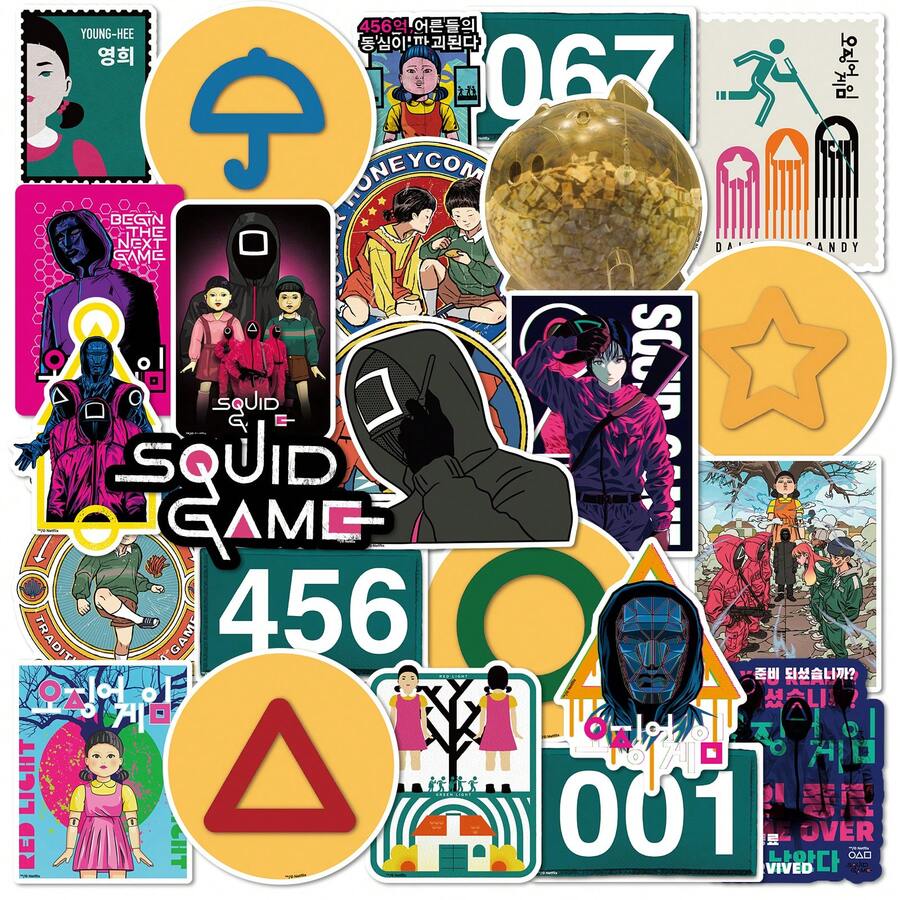 SQUID GAME 25Pcs/1 Set Stickers Set, Unique Characters, Symbols & Game Scenes, Premium Waterproof Graffiti Stickers For Laptop, Phone, Water Bottles, Scrapbooking, DIY Projects, Perfect Gift For Fans