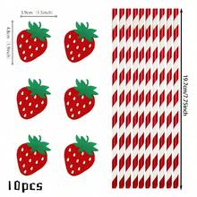 10 件/套草莓蛋糕装饰纸杯蛋糕装饰红色闪光水果主题浆果草莓纸杯蛋糕签，派对、圣诞节的夏季甜点装饰 - 彩色 - 查看 16