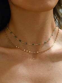 2pcs Bohemian Elegant Women Necklace Set, Minimalist Short Necklace, Fashion Jewelry For Daily Wear, Date, Vacation, Party, Beach Outfit, Gift For Her