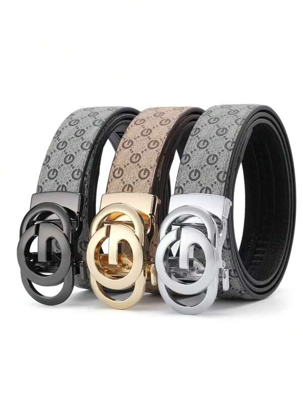 Men's Business Casual Belt, Fashionable Minimalist Letter Automatic Buckle Waist Strap, For Young People
