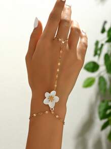 1pc Minimalist Versatile Finger Chain Bracelet, Metal Drip Glaze Floral Design, Fashionable Chain Bracelet For Women, Suitable For Daily Wear, Shopping And Gatherings. Chain Length Can Be Customized.