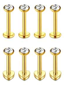 8Pcs 16G Stud Earrings Flat Back Star Heart Shape Tiny CZ Small Helix Cartilage Tragus Conch Lobe Labret Medusa Piercing Jewelry For Women Men - Multicolor - View 7